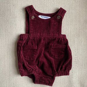 Burgundy corduroy romper, sz 0-3M